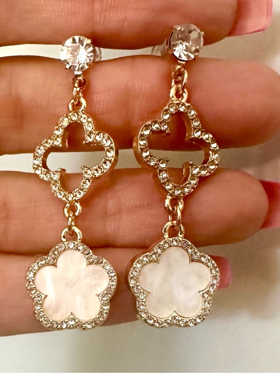 Handmade Jewelry - Gold-Tone Mother-of-Pearl Drop Earrings with Crystal Accents
